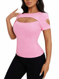 SOLY HUX Women's Beaded Cut Out Short Sleeve Tee Pink Size M by Deal US