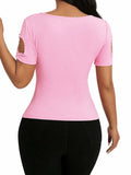 SOLY HUX Women's Beaded Cut Out Short Sleeve Tee Pink Size M by Deal US