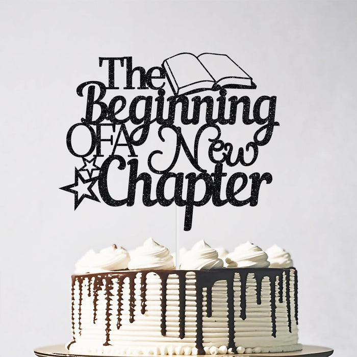The Beginning of A New Chapter Cake Topper Black Glitter by Deal US