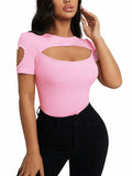 SOLY HUX Women's Beaded Cut Out Short Sleeve Tee Pink Size M by Deal US