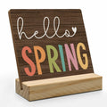 ANIANG Hello Spring Rustic Wood Plaque Sign with Stand Farmhouse Decor by Deal US