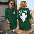 Halloween Oversize T-Shirt Women Spooky Graphic Ghost Tee Green Size M by Deal US