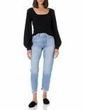 The Drop Women's @lucyswhims Square-Neck Balloon-Sleeve Top Black Size L by Deal US