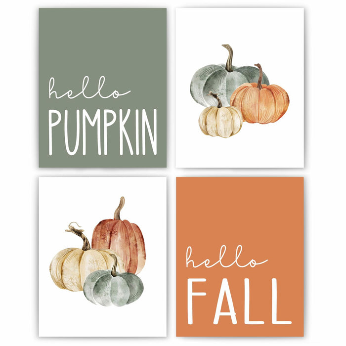 JWVK Hello Pumpkin Boho Fall Wall Art Prints Set of 4 8x10 Unframed by Deal US