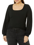 The Drop Women's @lucyswhims Square-Neck Balloon-Sleeve Top Black Size L by Deal US