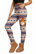 ALIREVERIE Womens Winter Fleece Leggings Snowflake Orange Blue Size XL by Deal US