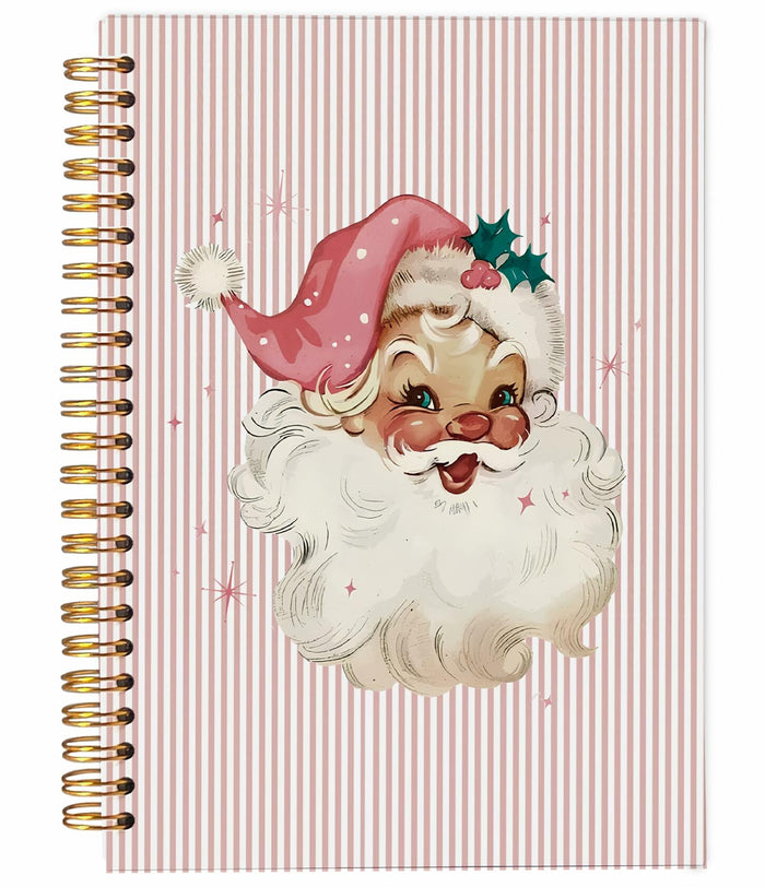 Ecezatik Christmas Notebook Pink Vintage Santa 5.5x8.3 Inch Spiral by Deal US