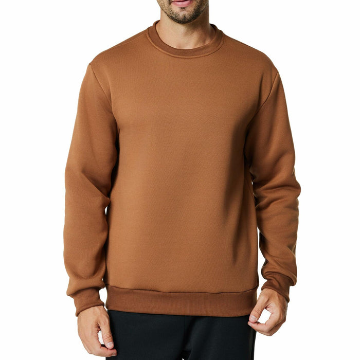 Men's Crewneck Sweatshirt Athletic Fleece Pullover Brown Size L by Deal US