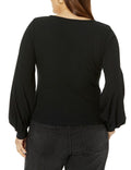 The Drop Women's @lucyswhims Square-Neck Balloon-Sleeve Top Black Size L by Deal US