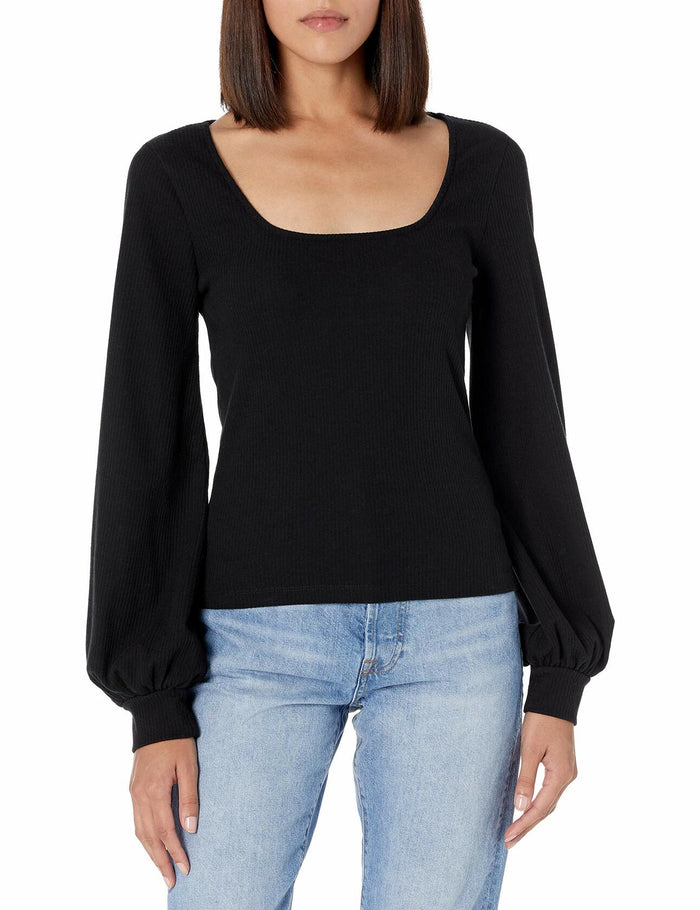 The Drop Women's @lucyswhims Square-Neck Balloon-Sleeve Top Black Size L by Deal US