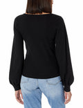 The Drop Women's @lucyswhims Square-Neck Balloon-Sleeve Top Black Size L by Deal US