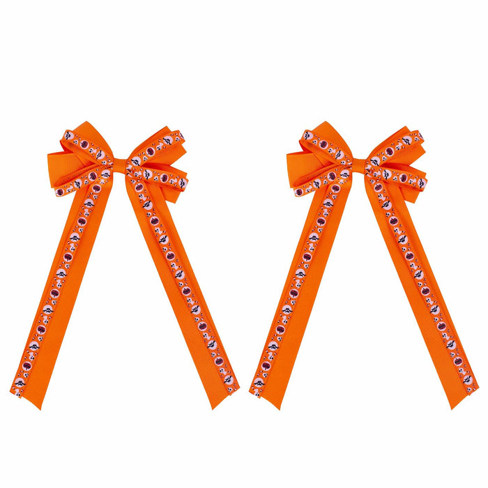 Halloween Hair Bows Orange Holiday Print Ribbon Clip for Girls Women by Deal US