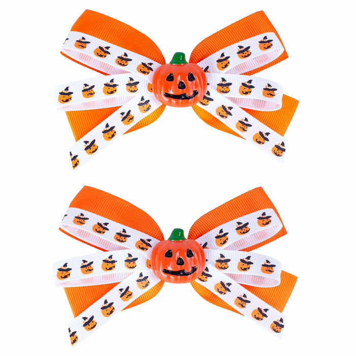 Halloween Pumpkin Hair Bows Clips Orange Dual-Layered Grosgrain Ribbon by Deal US