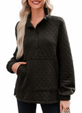 Dokotoo Women’s Oversized Quilted Half Zip Sweatshirt Black M Casual by Deal US