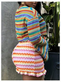 RoseSeek Women's Striped Crop Top Long Sleeve Knit Tee Multicolor Size S by Deal US