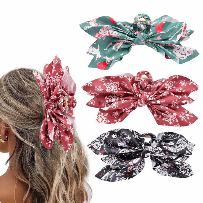 Hadutrek Bow Hair Clips Large 3PCS Black Green Red for Thick Hair Women by Deal US