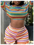 RoseSeek Women's Striped Crop Top Long Sleeve Knit Tee Multicolor Size S by Deal US