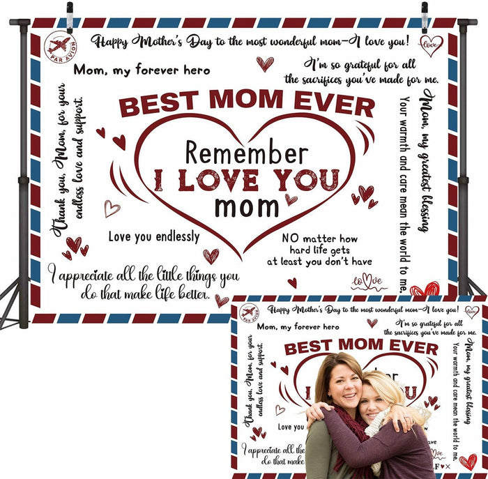 PGSWEER Mother's Day Backdrop 7x5FT Love Heart Banner Photo Booth Props by Deal US