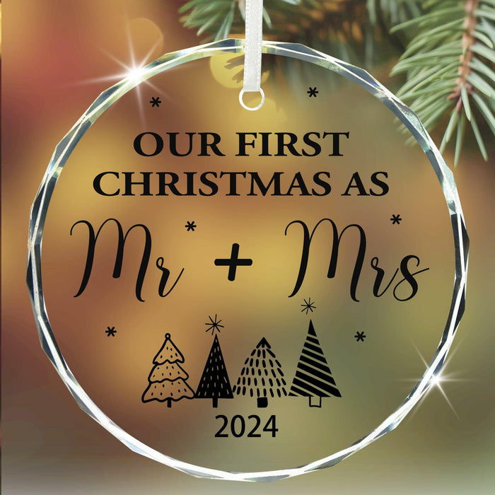 Engagement Ornament 2024 Glass Keepsake Gift for Couple Bride Her White Xmas by Deal US