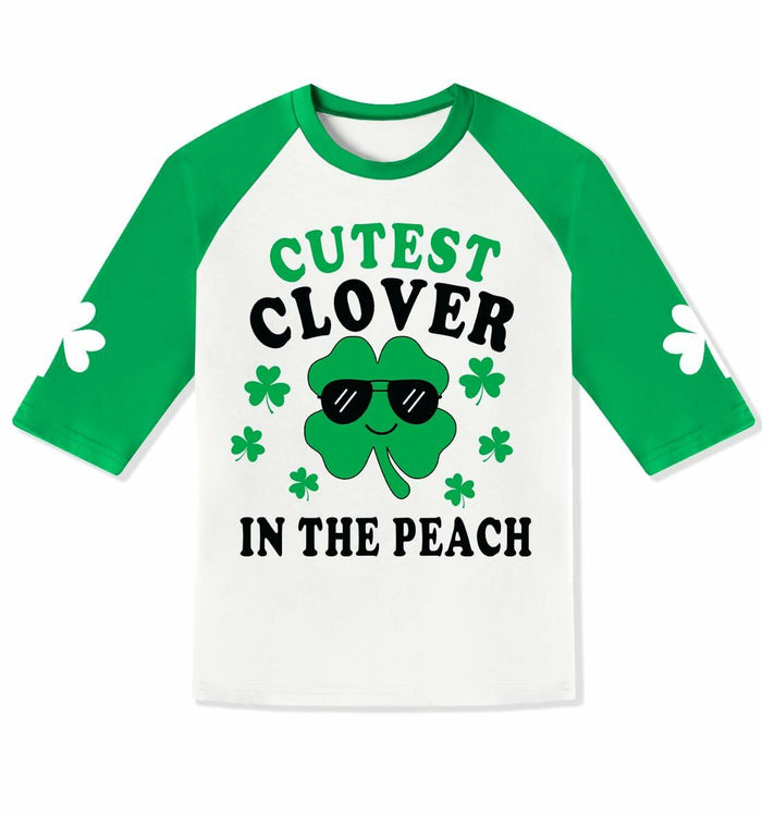 St. Patrick's Day Kids Clover T-Shirt Green White Raglan Top 4T Crewneck by Deal US