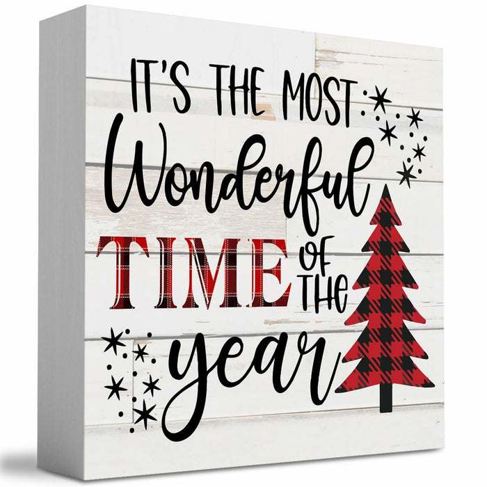 Merry Christmas Reindeer Tree Wood Box Sign Farmhouse Decor 5x5 Inches by Deal US