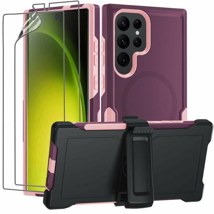 THMEIRA Samsung Galaxy S23 Ultra Case 2 Pack Belt Clip Screen Protector Purple by Deal US