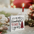 Merry Christmas Reindeer Tree Wood Box Sign Farmhouse Decor 5x5 Inches by Deal US