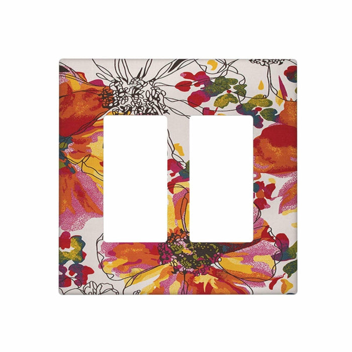 Xuejiaku 2 Gang Watercolor Flowers Wall Plate Double Rocker Switch Cover by Deal US