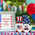 DECSPAS 4th of July Double Sided Wooden Tiered Tray Red White Blue Decor by Deal US