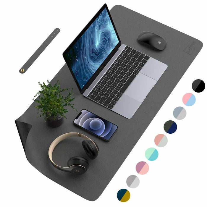 AFRITEE Dual Side PU Leather Desk Pad Mat Large 31.5x15.7 Black/Dark Gray by Deal US