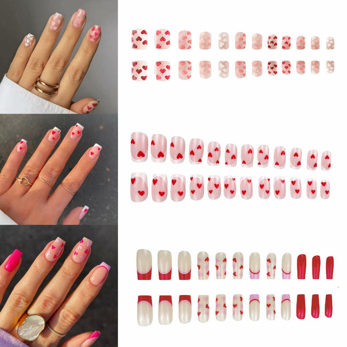 RIICFDD Heart Press On Nails Medium Square Glossy French Tip 72Pcs by Deal US