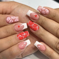 Valentine's Day Press On Nails Medium Square Red Lips Pink Heart French Tip by Deal US