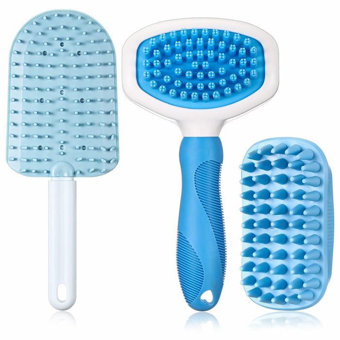 Baderke 3 Pcs Cat Tongue Comb Silicone Brush Kit Soft Massage Red by Deal US