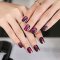 Purple Press On Nails Short Square Acrylic Cat Eye Color Changing 24 Pcs by Deal US