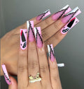 RIICFDD Halloween Fake Nails 24 Pcs Coffin Pink French Tip Ghost Designs by Deal US