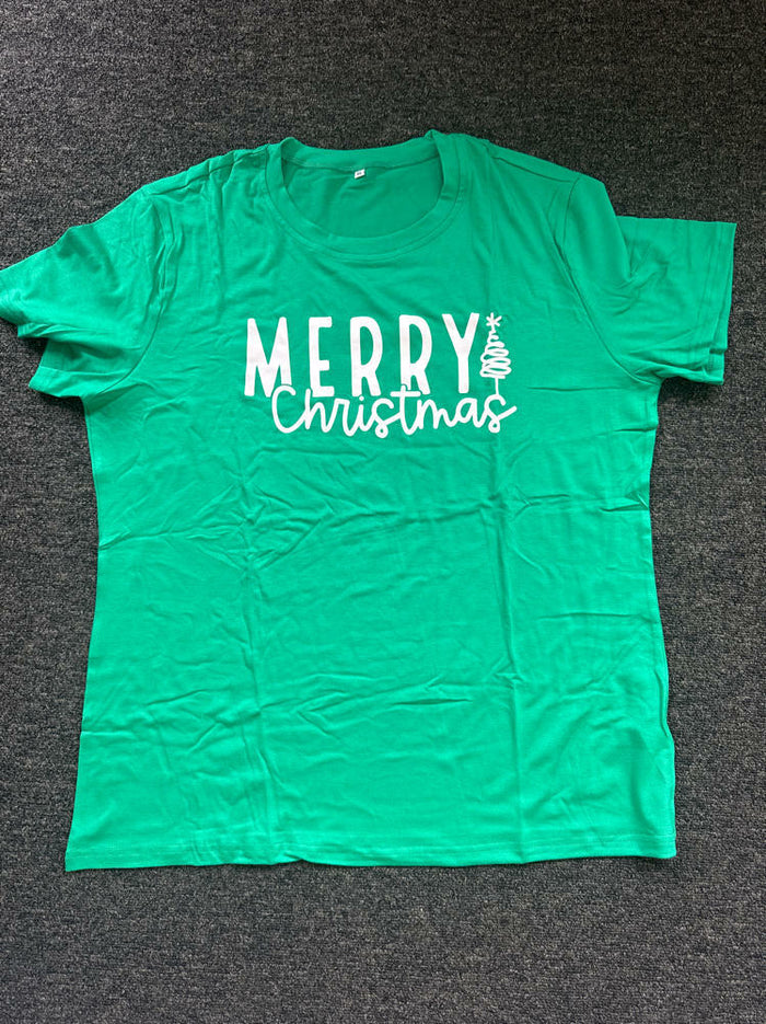Merry Christmas Women's Graphic Short Sleeve Shirt Green Size XL by Deal US