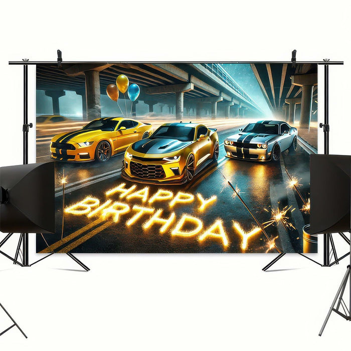 BlissYard Race Car Happy Birthday Banner 70x43" Party Backdrop Decor by Deal US