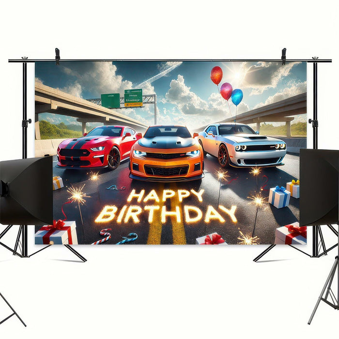 BlissYard Car Birthday Banner 70x43" Fast Cars Party Photo Backdrop by Deal US