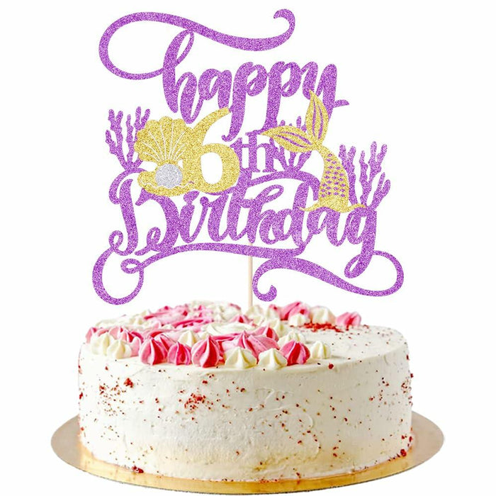 AROKIPPRY Mermaid Happy 6th Birthday Cake Topper Under The Sea Theme by Deal US