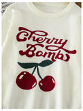 BEAUDRM Girl's Cherry Knit Sweater Long Sleeve Crewneck Apricot Size 11Y by Deal US