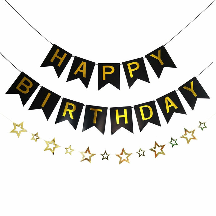 GLASNES Happy Birthday Banner Decoration Kit Black and Gold Party Supplies by Deal US