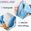 OMELAW Blue Nitrile Gloves Large Powder-Free Latex-Free 100 Pack Size L by Deal US