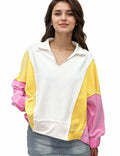 Buxitt Colorblock Oversized V-Neck Dolman Sleeve Sweatshirt Patchwork Size L by Deal US