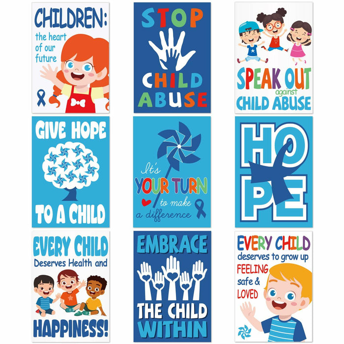 Feifeiya Child Abuse Prevention Poster Blue Pinwheel 9 Pcs Classroom Decor by Deal US