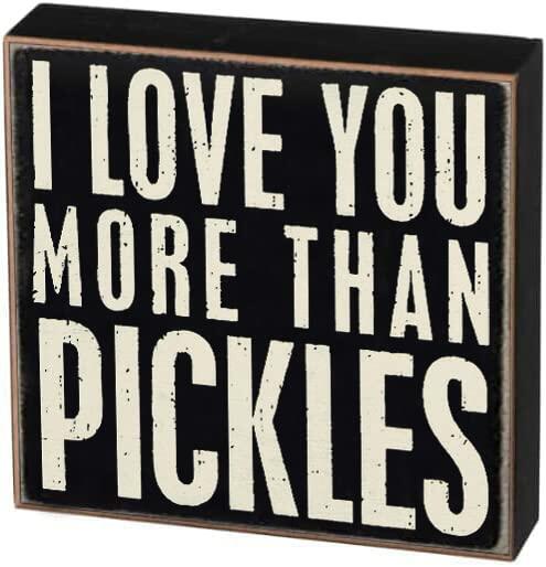 Retro Wooden I Love You More Than Pickles Tin Sign 6x6 Inch Wall Decor by Deal US