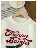 BEAUDRM Girl's Cherry Knit Sweater Long Sleeve Crewneck Apricot Size 11Y by Deal US