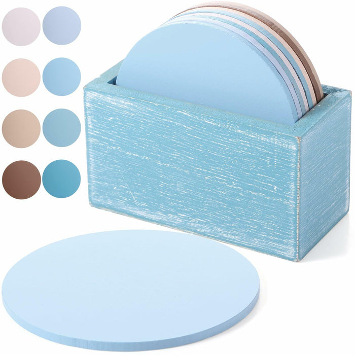 Queekay Wooden Drink Coasters Set of 8 with Holder 4in Grey Marble by Deal US