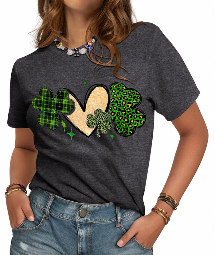 JMHACHY Women's St. Patrick's Shamrock Heart Leopard T-Shirt Grey Size XL by Deal US
