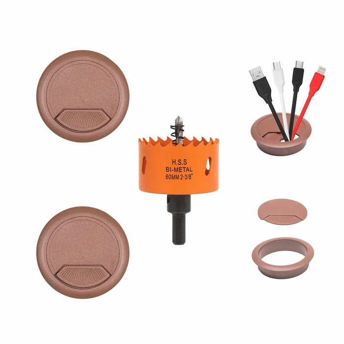 VIKITON Desk Grommet 2-3/8" Hole Saw Cord Cover 2 PCS Brown by Deal US