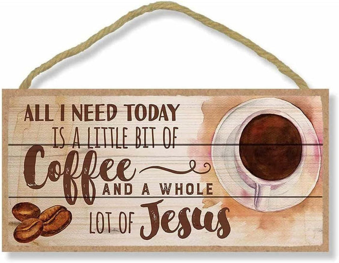 Retro Wooden Sign Coffee and Jesus Wall Art Decor 8x12 Inch by Deal US